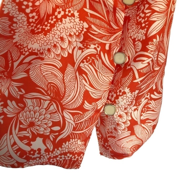 Milly Of New York Silk V-neck Fringe Trim Orange Floral Sleeveless Tank Size 6 - Picture 9 of 14